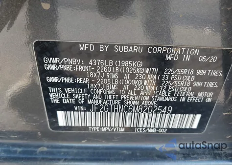 2021 Subaru Crosstrek Limited z USA, uszkodzony, nr VIN JF2GTHNC6M8202549